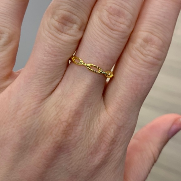 Thin dainty braided chain link ring s925 sterling silver plated gold - Picture 5 of 8
